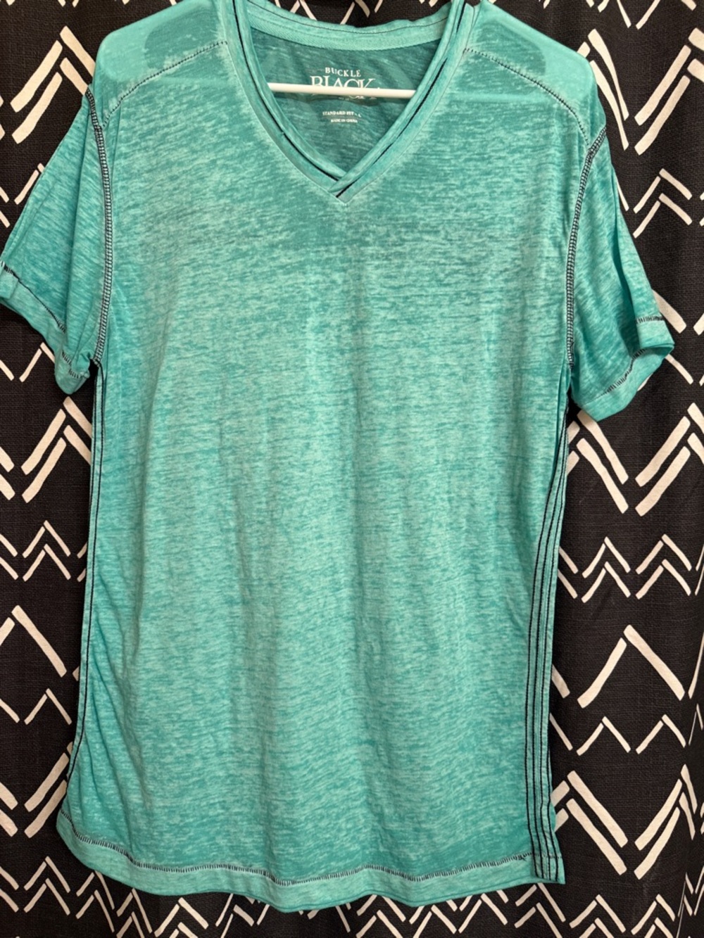 Buckle Teal Short Sleeve V-Neck Shirtw/custom fading